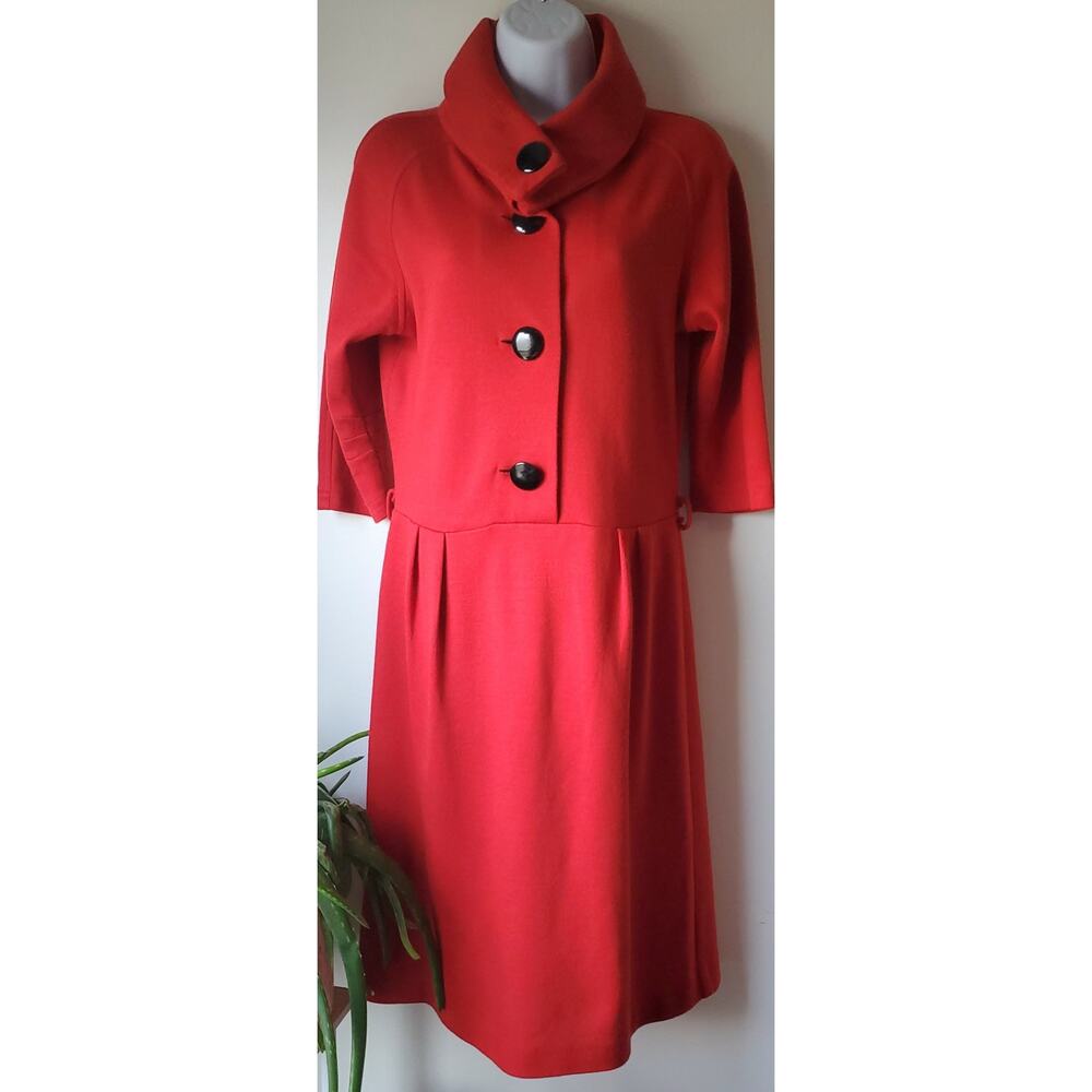 Toupy Womens Red Wool Blend 3/4 Sleeve Knee Length Dress Size Medium Twee Office